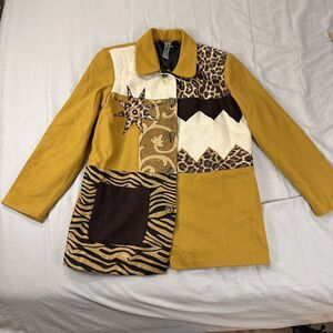 Vintage Indigo Moon Jacket Size M Wool Yellow Brown western Animal Print Button